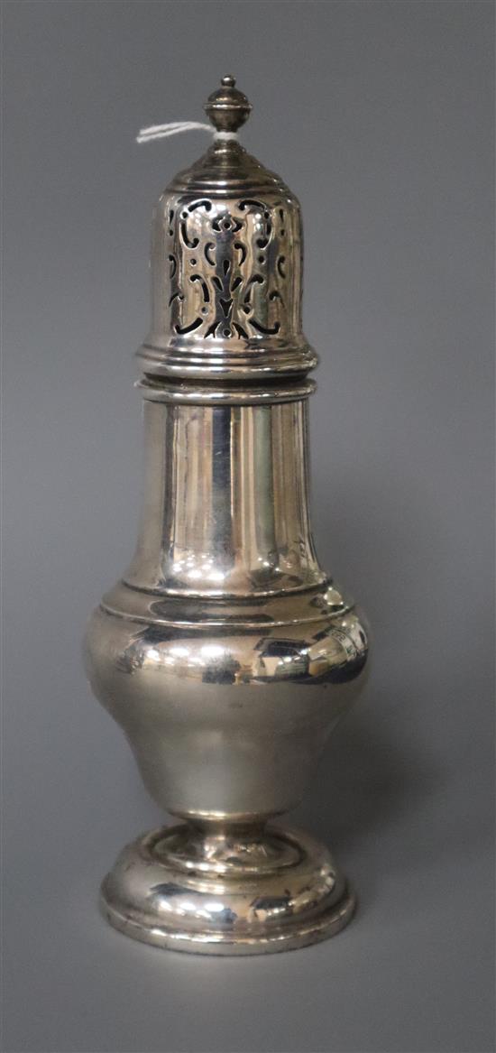 A George V silver sugar caster, Chester 1929, 17.2cm.
